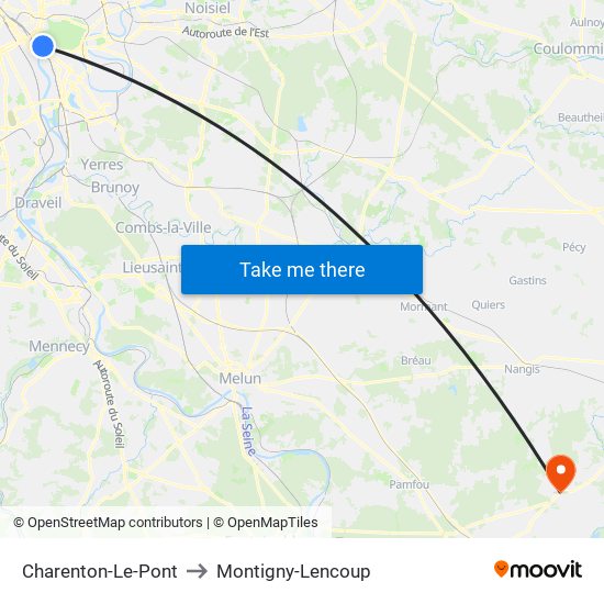 Charenton-Le-Pont to Montigny-Lencoup map