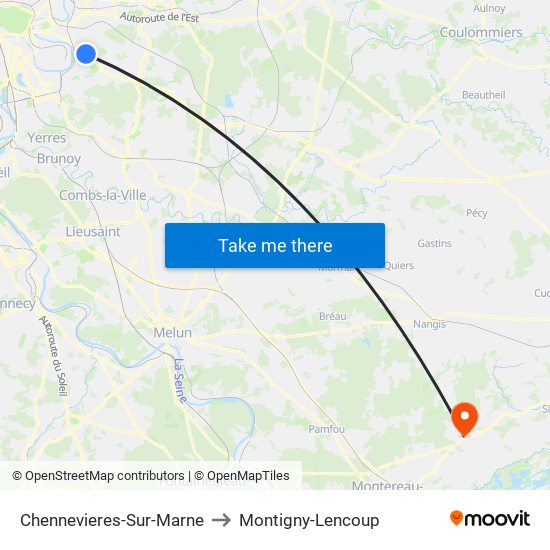 Chennevieres-Sur-Marne to Montigny-Lencoup map