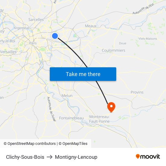 Clichy-Sous-Bois to Montigny-Lencoup map