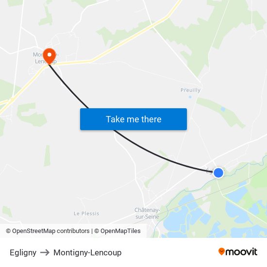 Egligny to Montigny-Lencoup map
