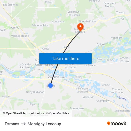 Esmans to Montigny-Lencoup map