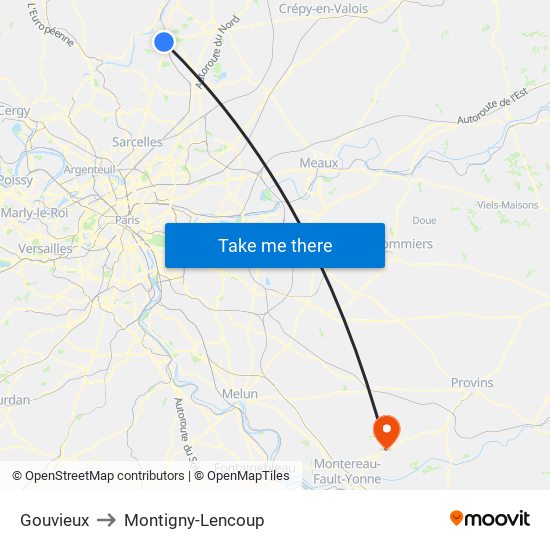 Gouvieux to Montigny-Lencoup map