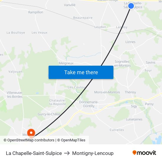 La Chapelle-Saint-Sulpice to Montigny-Lencoup map