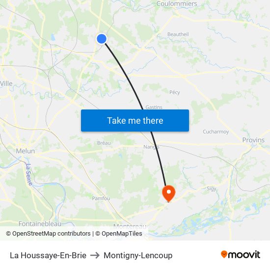 La Houssaye-En-Brie to Montigny-Lencoup map