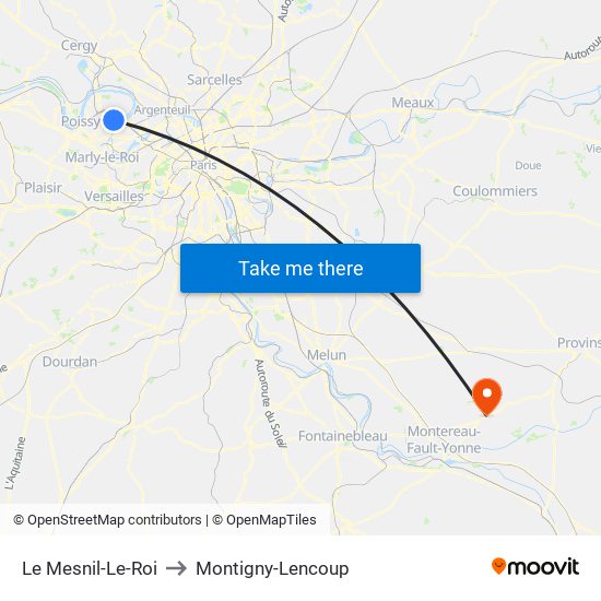 Le Mesnil-Le-Roi to Montigny-Lencoup map