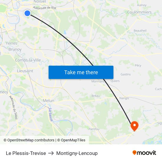 Le Plessis-Trevise to Montigny-Lencoup map