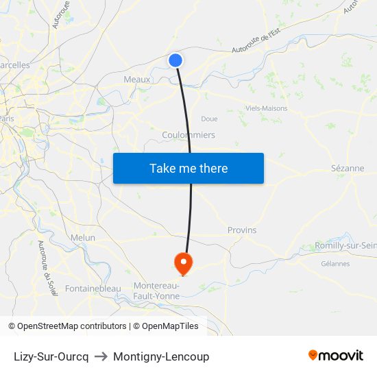 Lizy-Sur-Ourcq to Montigny-Lencoup map