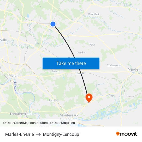 Marles-En-Brie to Montigny-Lencoup map