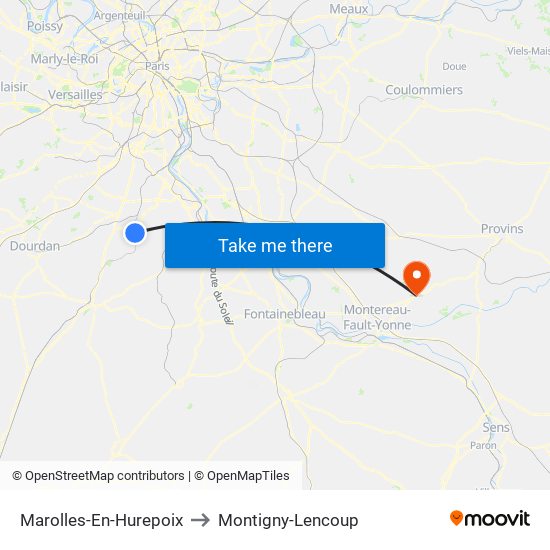 Marolles-En-Hurepoix to Montigny-Lencoup map