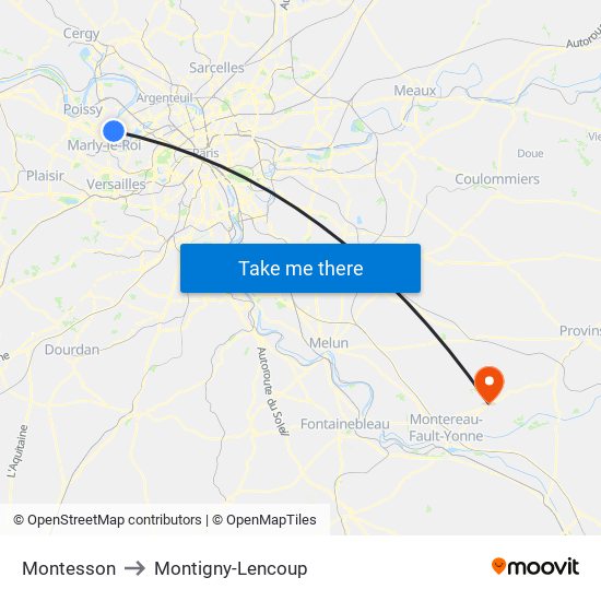 Montesson to Montigny-Lencoup map