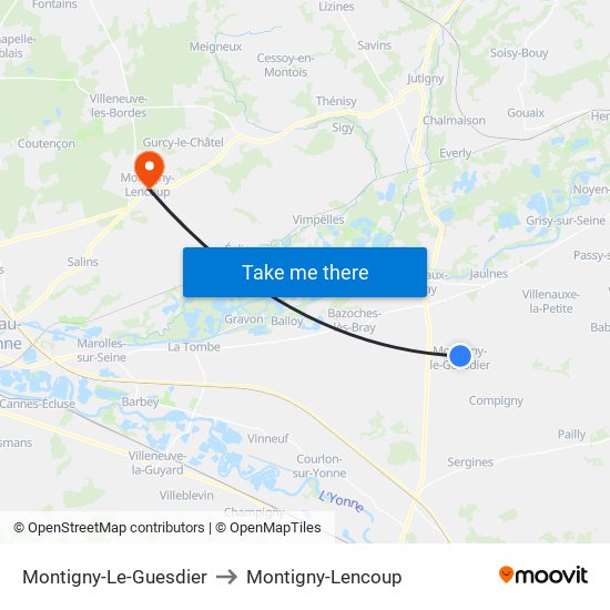 Montigny-Le-Guesdier to Montigny-Lencoup map