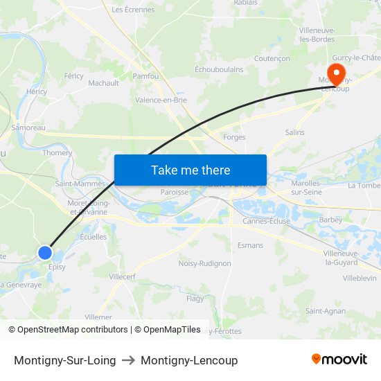 Montigny-Sur-Loing to Montigny-Lencoup map