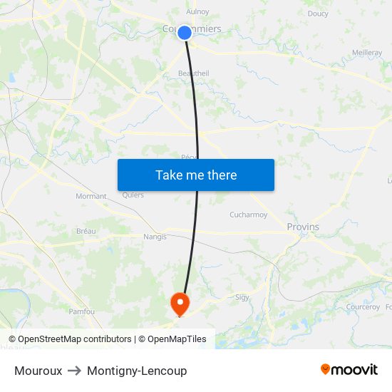 Mouroux to Montigny-Lencoup map