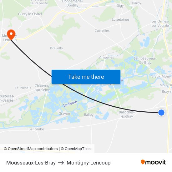 Mousseaux-Les-Bray to Montigny-Lencoup map