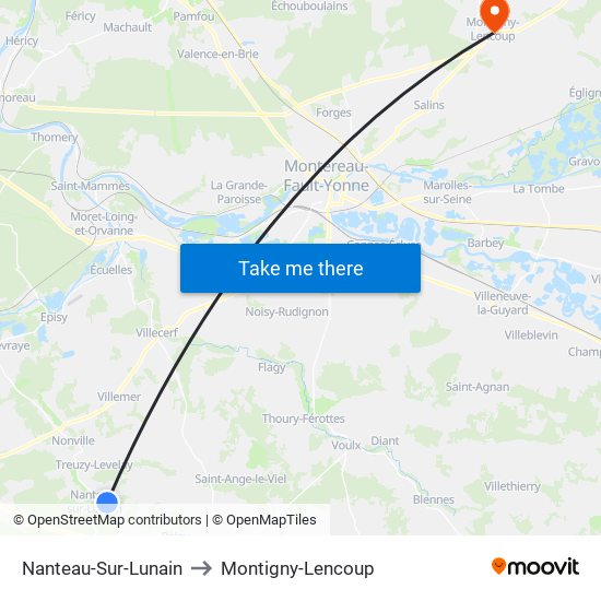 Nanteau-Sur-Lunain to Montigny-Lencoup map