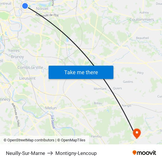 Neuilly-Sur-Marne to Montigny-Lencoup map