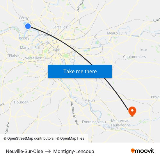 Neuville-Sur-Oise to Montigny-Lencoup map