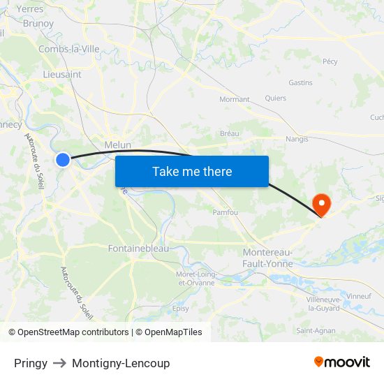 Pringy to Montigny-Lencoup map