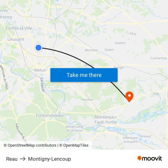 Reau to Montigny-Lencoup map