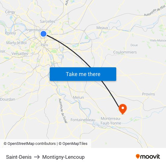 Saint-Denis to Montigny-Lencoup map