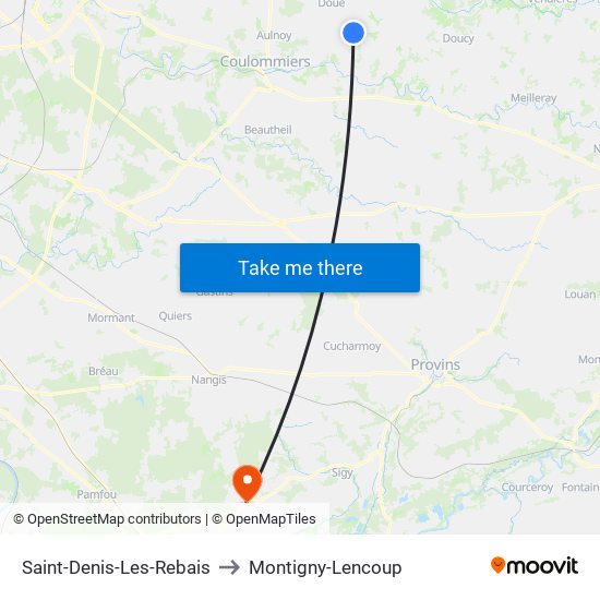 Saint-Denis-Les-Rebais to Montigny-Lencoup map