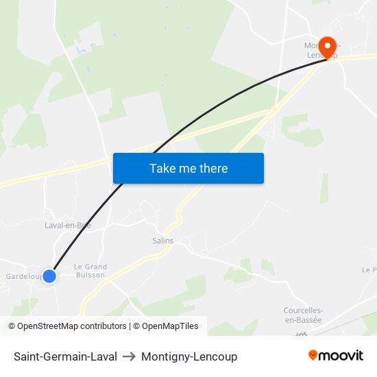 Saint-Germain-Laval to Montigny-Lencoup map
