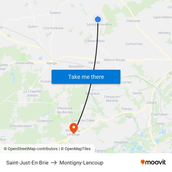 Saint-Just-En-Brie to Montigny-Lencoup map