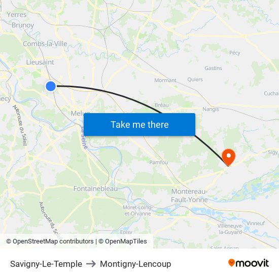 Savigny-Le-Temple to Montigny-Lencoup map