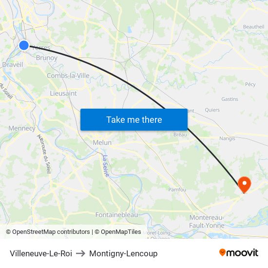 Villeneuve-Le-Roi to Montigny-Lencoup map