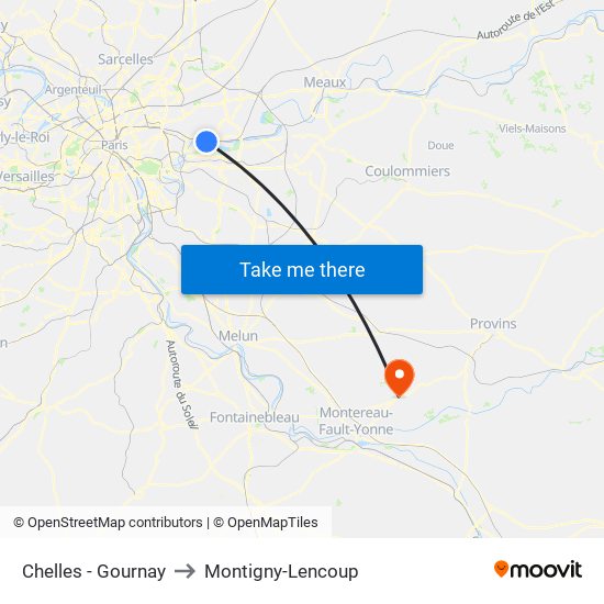 Chelles - Gournay to Montigny-Lencoup map