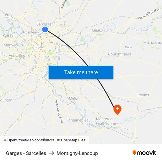 Garges - Sarcelles to Montigny-Lencoup map