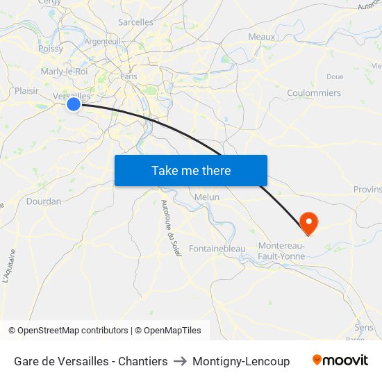 Gare de Versailles - Chantiers to Montigny-Lencoup map