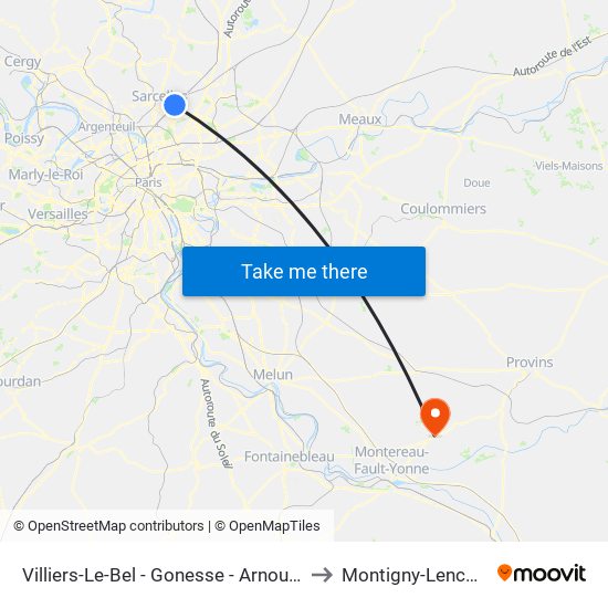 Villiers-Le-Bel - Gonesse - Arnouville to Montigny-Lencoup map