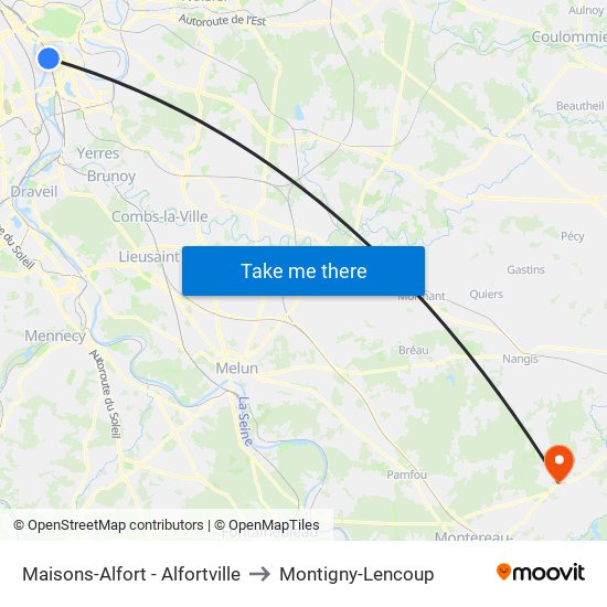 Maisons-Alfort - Alfortville to Montigny-Lencoup map