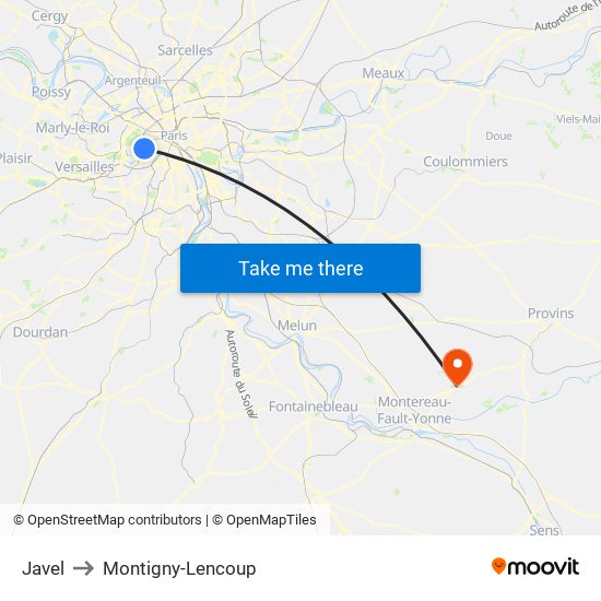 Javel to Montigny-Lencoup map