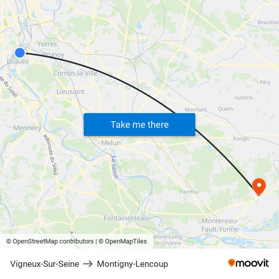 Vigneux-Sur-Seine to Montigny-Lencoup map
