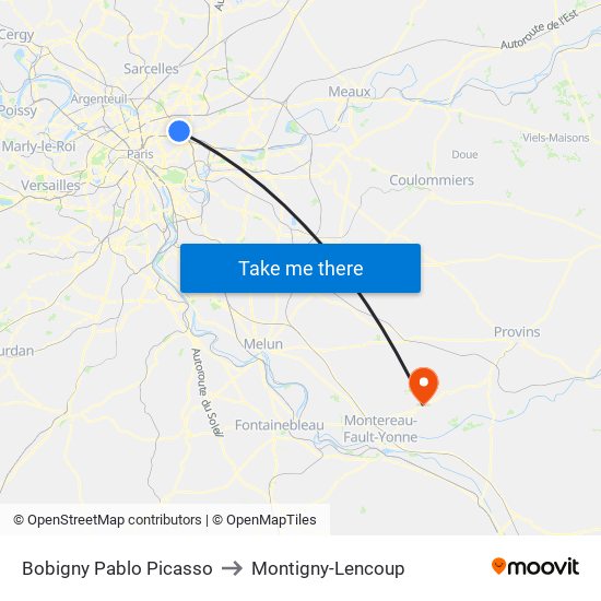 Bobigny Pablo Picasso to Montigny-Lencoup map