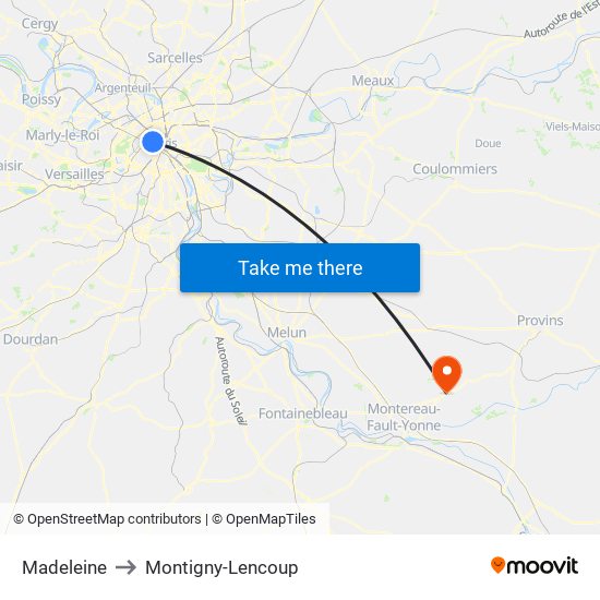 Madeleine to Montigny-Lencoup map