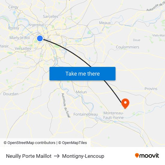 Neuilly Porte Maillot to Montigny-Lencoup map