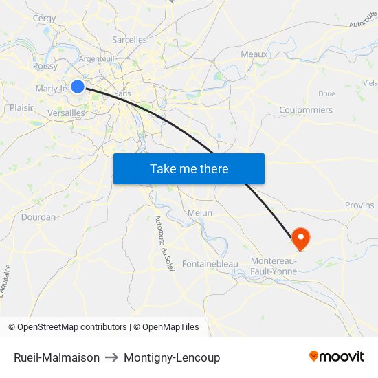 Rueil-Malmaison to Montigny-Lencoup map