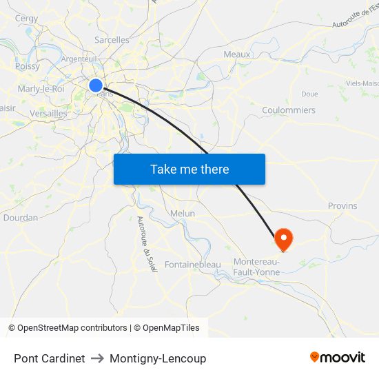 Pont Cardinet to Montigny-Lencoup map