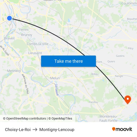 Choisy-Le-Roi to Montigny-Lencoup map
