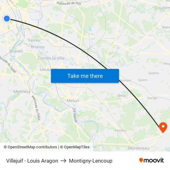 Villejuif - Louis Aragon to Montigny-Lencoup map
