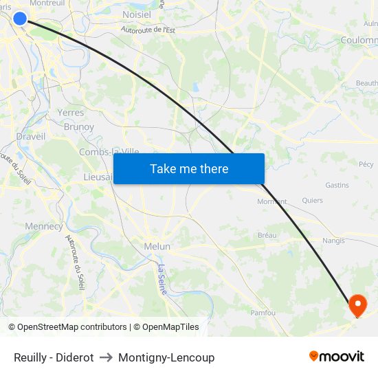 Reuilly - Diderot to Montigny-Lencoup map