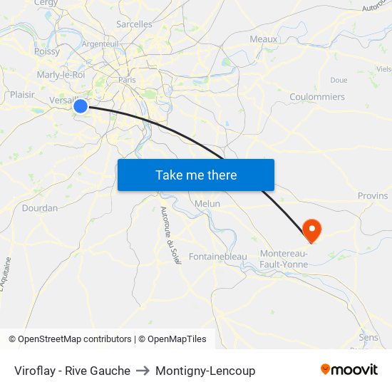 Viroflay - Rive Gauche to Montigny-Lencoup map