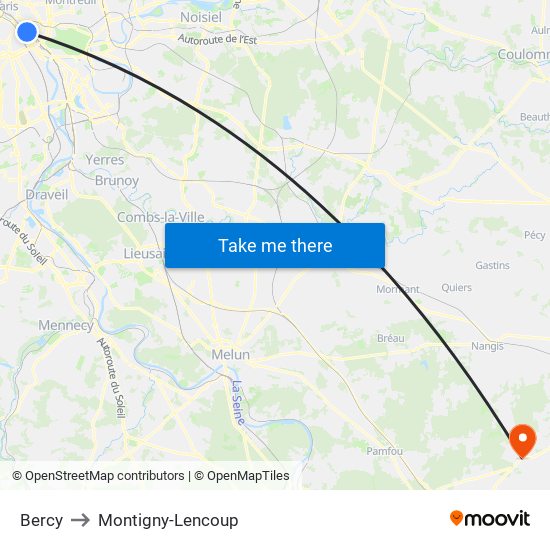 Bercy to Montigny-Lencoup map