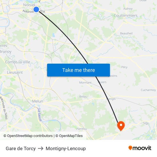 Gare de Torcy to Montigny-Lencoup map