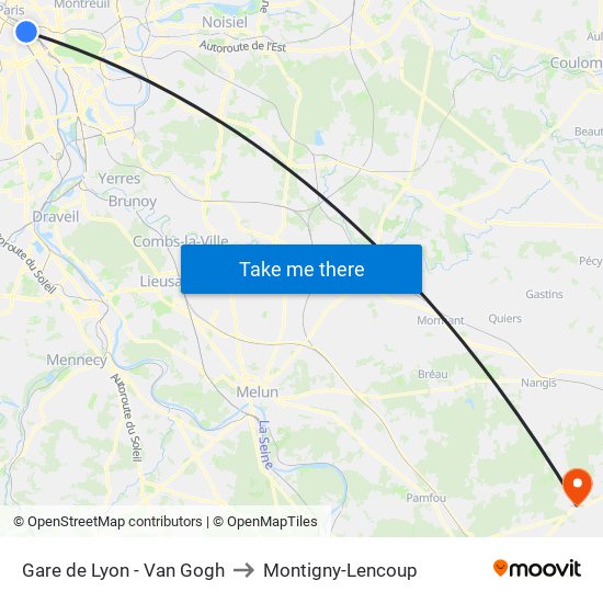 Gare de Lyon - Van Gogh to Montigny-Lencoup map