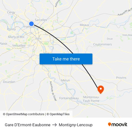 Gare D'Ermont-Eaubonne to Montigny-Lencoup map
