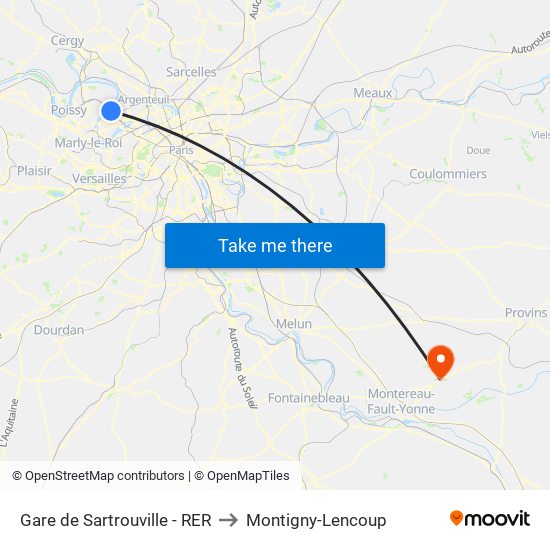 Gare de Sartrouville - RER to Montigny-Lencoup map